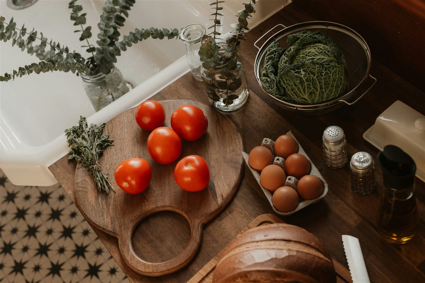 Fresh ingredients on a kitchen counter